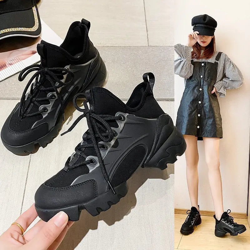 Black Samurai Sneakers Women Korean Style Platform Women's Shoes Douson Odeh