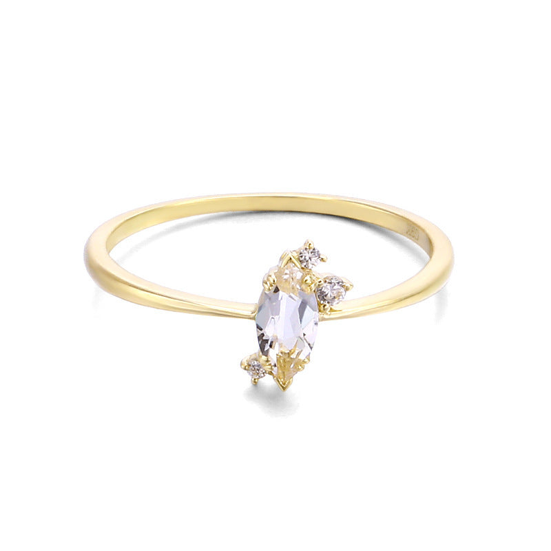 9K Gold Shaped Natural Energy White Crystal Zircon Ring Female