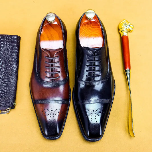 Men'S Single Shoes Three-Joint Leather Shoes Leather Carved Oxford Shoes Douson Odeh