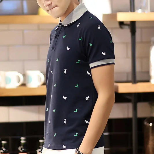 Short Sleeve T-shirt Men''s One Summer Men''s Thin Polo Shirt Fawn Print Lapel T-Shirt Large Douson Odeh