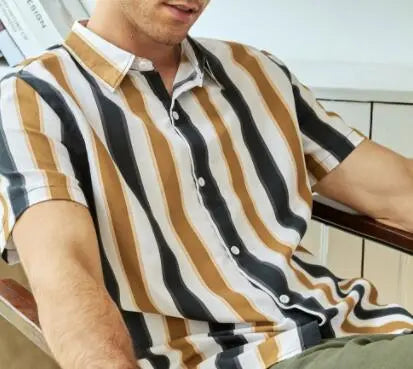 Shirt Printing Casual Men's Short-sleeved Shirt Lapel Top Men Douson Odeh