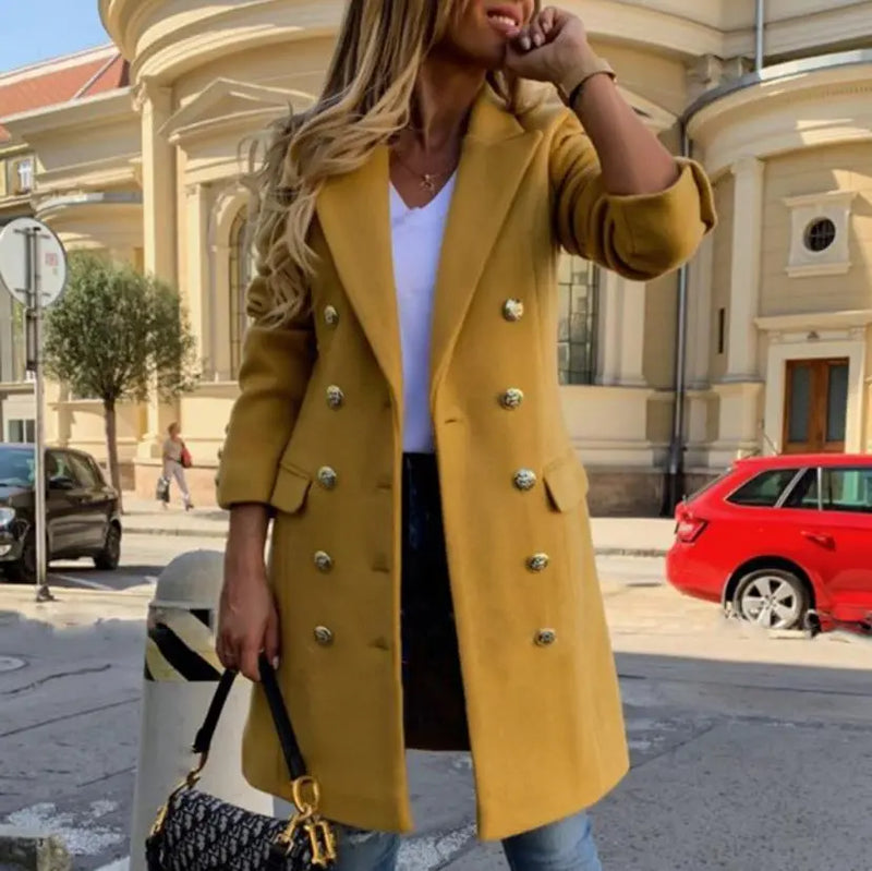 Woolen Lapel Jacket With Double-breasted Design Fashion Casual Trench Fall Winter Mid-length Coat For Women Clothing Douson Odeh