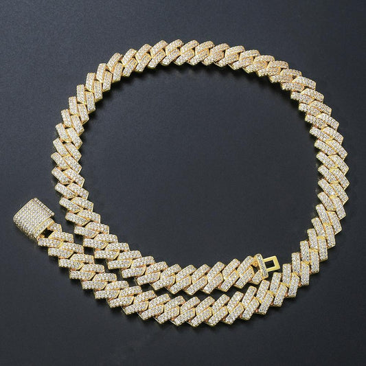 Men's Bar Cuban Necklace Hiphop Copper Set Zircon Necklace