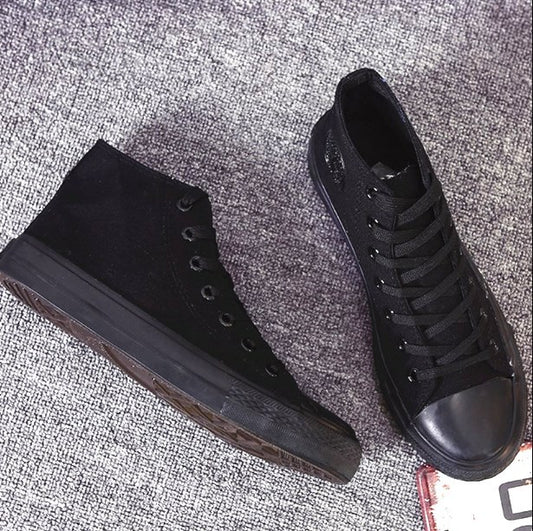 Spring and autumn men's canvas shoes students high-top flat shoes casual shoes black and white cloth shoes women couples with Korean version of the shoes