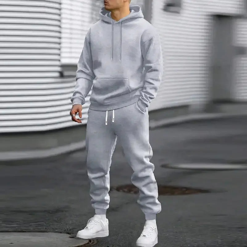 Men's Casual Sports Suit Solid Color Hoodie With Gridles Pants Douson Odeh