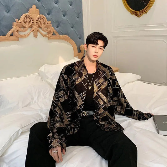Trendy Men's Shirt Gold 3D Long Sleeve Shirt Trendy Men Douson Odeh