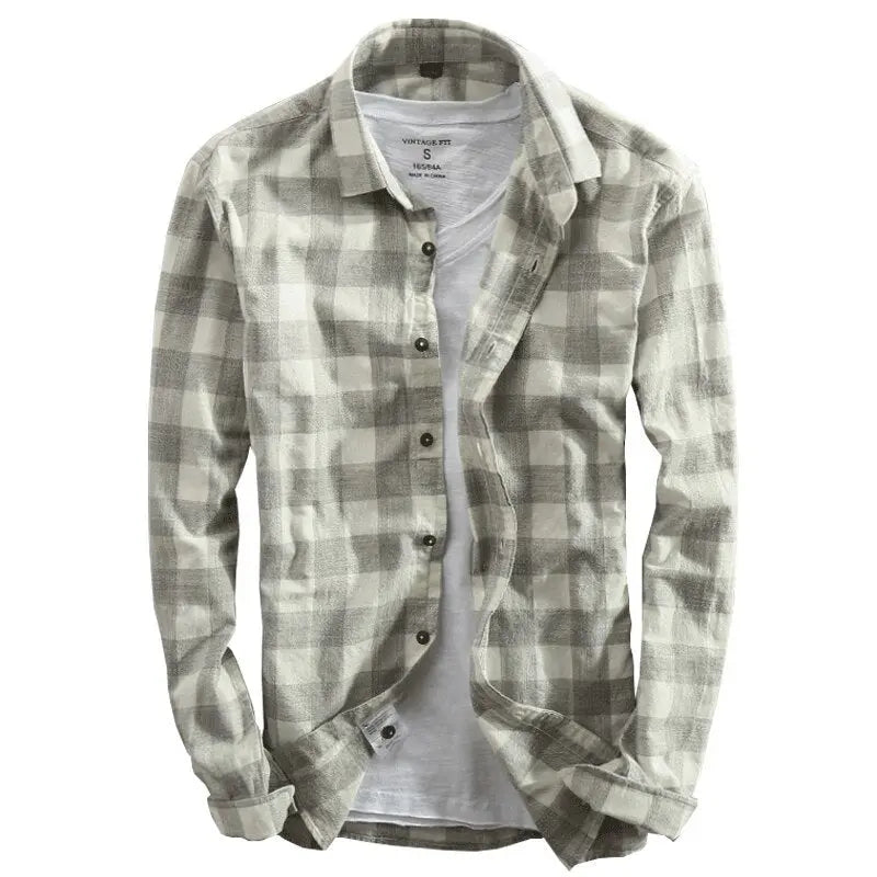New Men's Shirt Cotton Washed Long-Sleeved Lapel Plaid Shirt Cotton Shirt Men Douson Odeh
