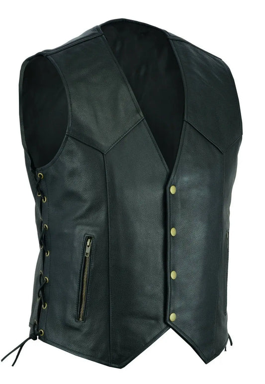 Men's Leather Waistcoat V-neck Single Breasted Side Zipper Lace Up Short Sleeveless Top Douson Odeh