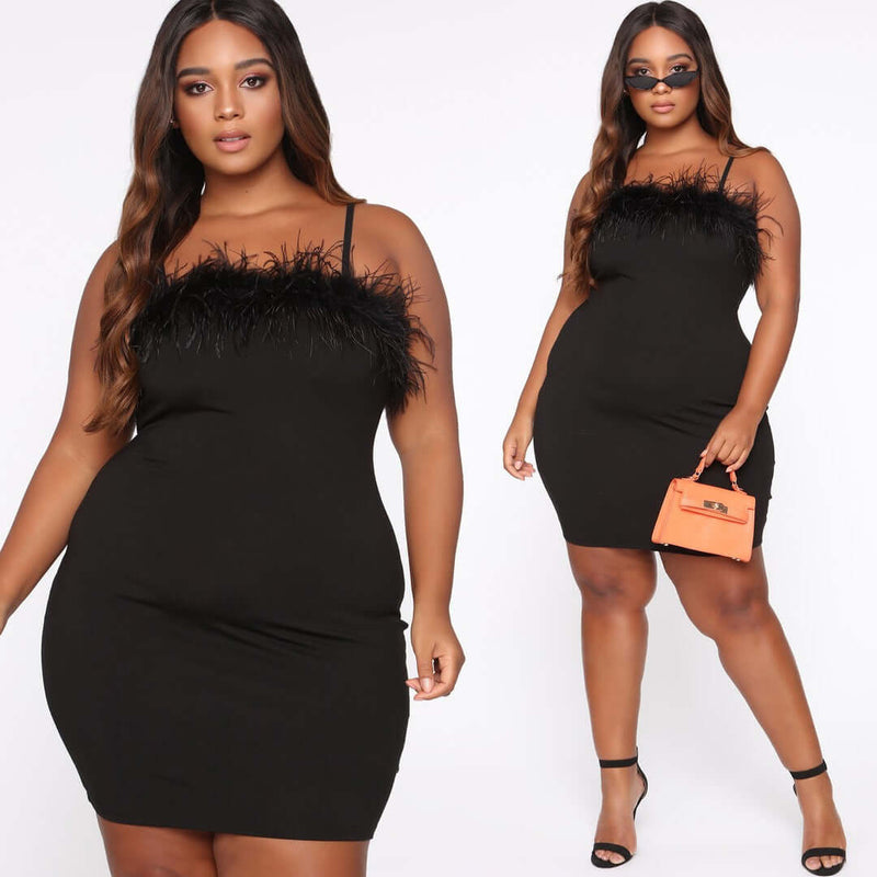 Plus Size Women's Suspender Feather Dress Gown