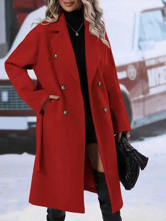 Lapel Double-breasted Trench Coat With Belt Winter Fashion Solid Color Long Jacket Outwear Women Clothing Douson Odeh