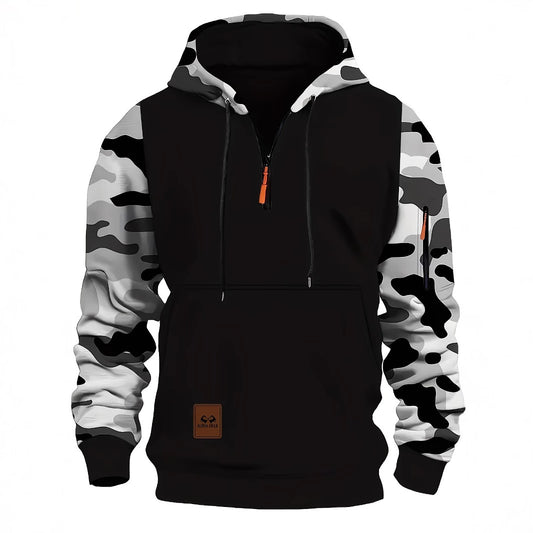 Stitching Hooded Men's Fashion Camouflage American Vintage Zipper Sweater