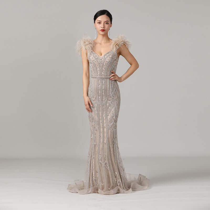High-end Handmade Beaded Gown Long Skirt