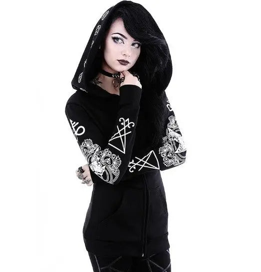 Gothic Punk Print Hoodies Sweatshirts Women Long Sleeve Douson Odeh