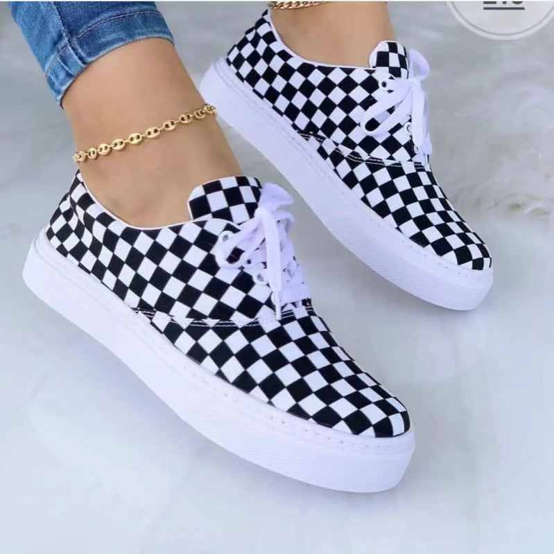 Lace-up Flats Shoes Print Canvas Fashion Walking Sneakers Women Douson Odeh