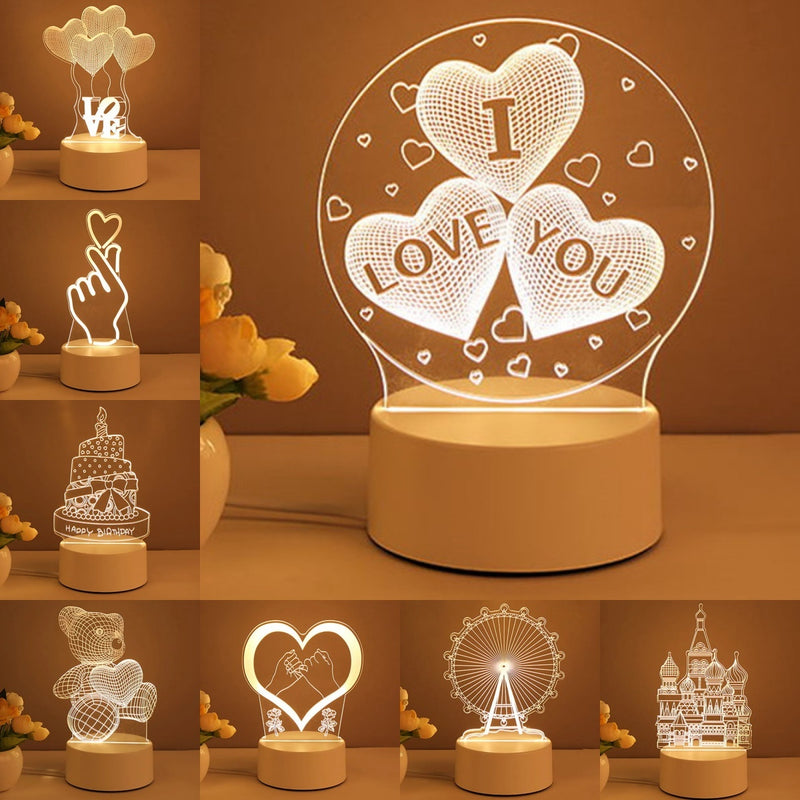 3D Acrylic LED Night Light USB Neon Lamp for Home Decor & Gifts