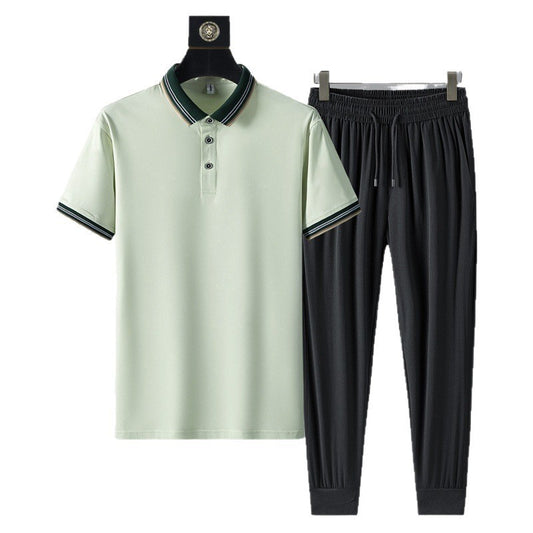 Summer Quick-drying Breathable Casual Long Pants Men's Polo Shirt Two-piece Suit