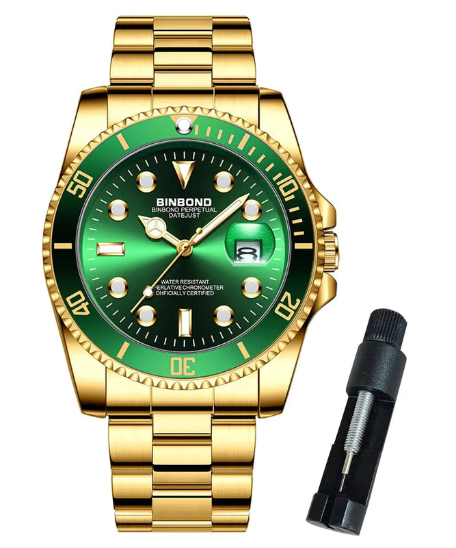BINBOND Watches for Men Stainless Steel Rotatable Bezel Classic Dress Waterproof Luminous Luxury Big Face Business Date Mens Wrist Watch Douson Odeh