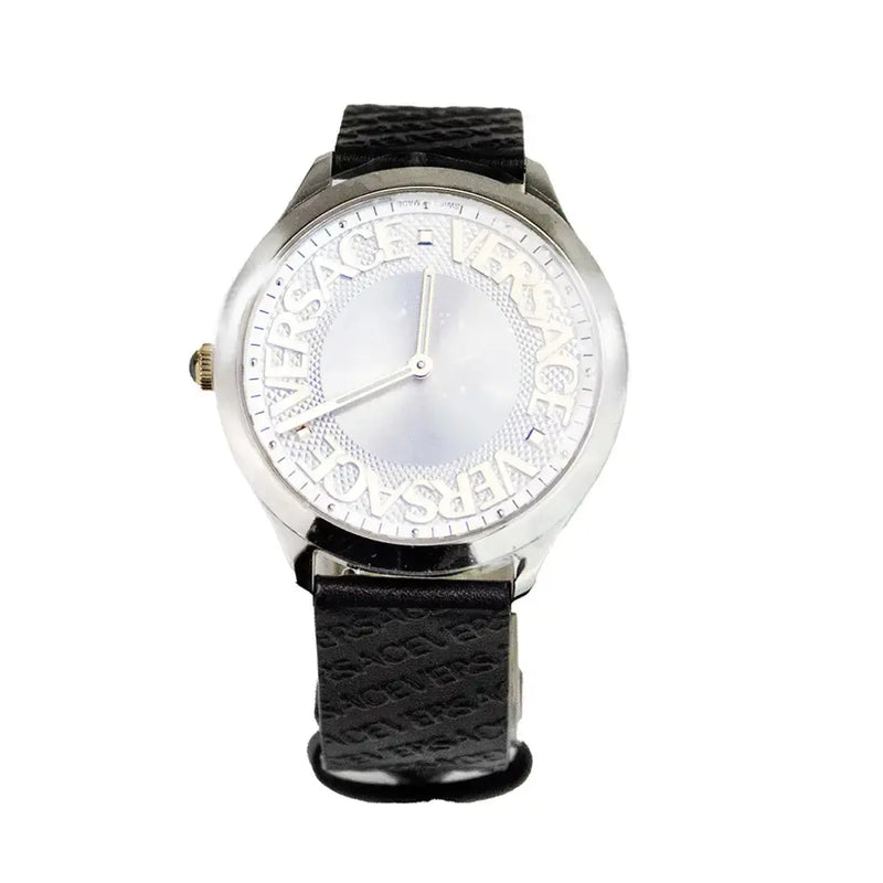 Versace 38mm Silver Logo Halo Dial Embossed Leather Watch Douson Odeh