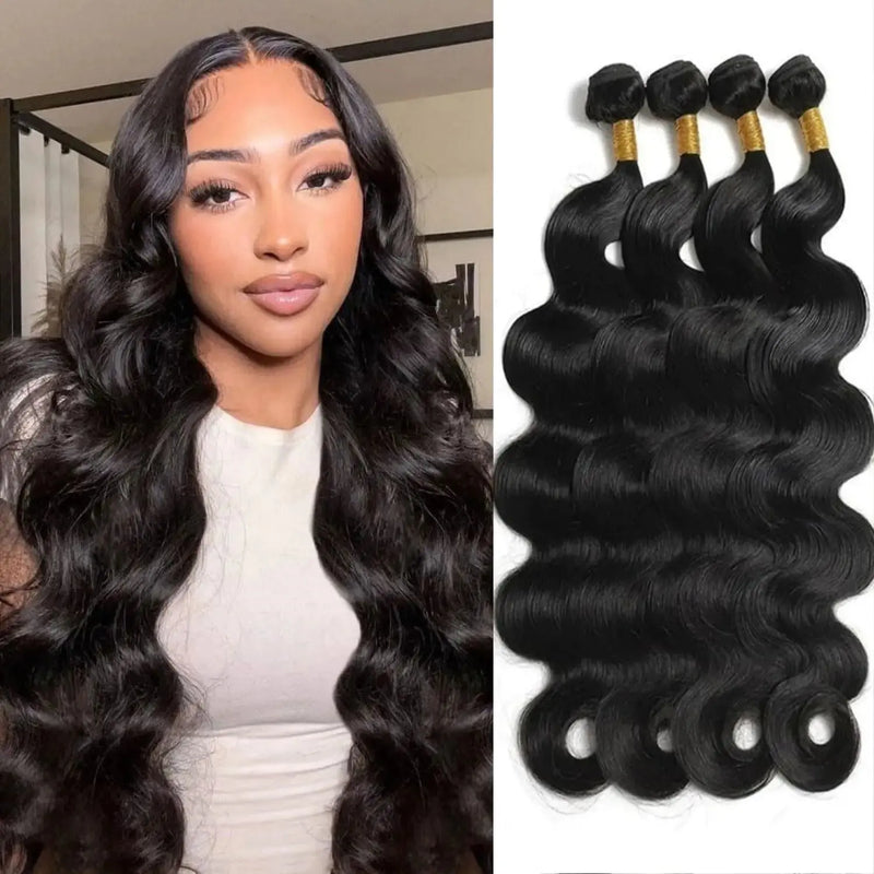 12A Bundles Human Hair Body Wave 24 24 26 26 Inch Human Hair Bundles 100% Unprocessed Brazilian Virgin Hair Body Wave Bundles Human Hair 4 Bundles Human Hair Extensions Real Human Hair Natural Black Douson Odeh