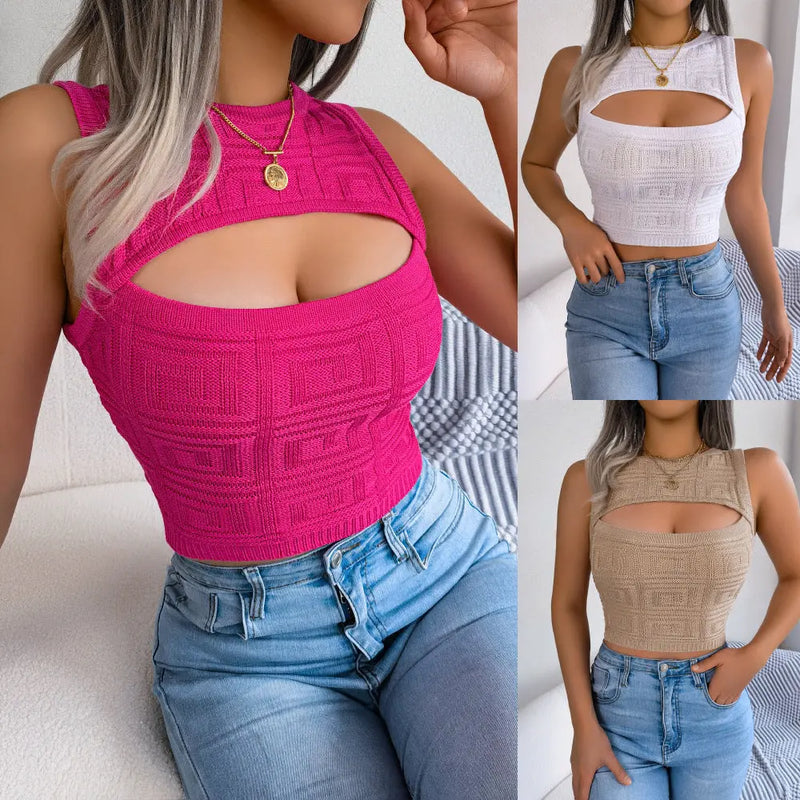 Fashion Tops Summer Hollow Out Sleeveless Top Cropped Knitted Tank Women Clothes Douson Odeh