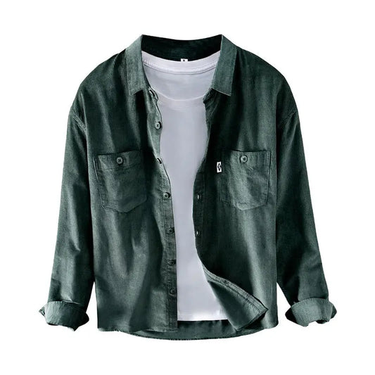 Men Pocket Casual Corduroy Long-sleeved Shirt Douson Odeh