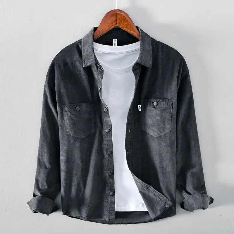 Men Pocket Casual Corduroy Long-sleeved Shirt Douson Odeh