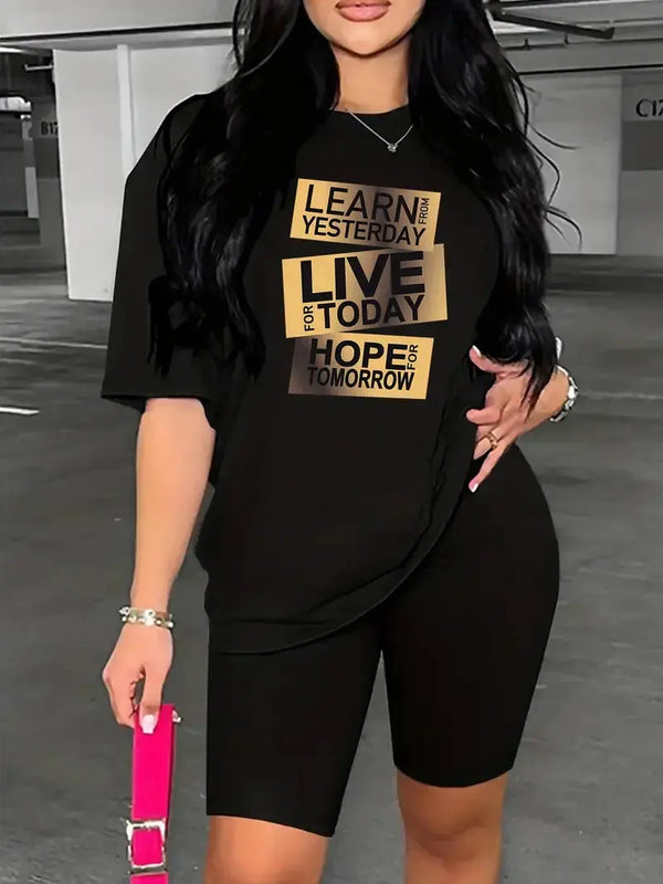 Printed Drop Shoulder T-Shirt Graphic Tees Women Tops Douson Odeh