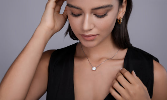 Mirage In The Mirror - A Trendy Diamond Pendant Necklace Set With Octagonal Moissanite S925 Sterling Silver And Platinum Plating
