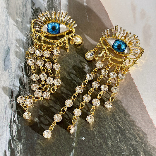Zircon Long Tassel Earrings Vintage Artificial Crystal