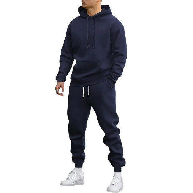Men's Casual Sports Suit Solid Color Hoodie With Gridles Pants