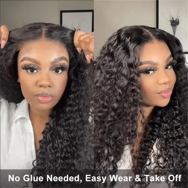 Glueless Wigs 70 Percent Human Hair Pre Plucked Pre Cut 200 Density Transparent HD Lace Frontal Wigs 4x4 Deep Wave Wigs