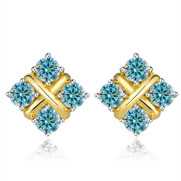 Korean Style S925 Pt950 Gold Plated Geometric Moissanite Stud Earrings