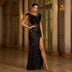 Elegant Round Neck Sequins Slim-fit Sheath Slit Evening Dress