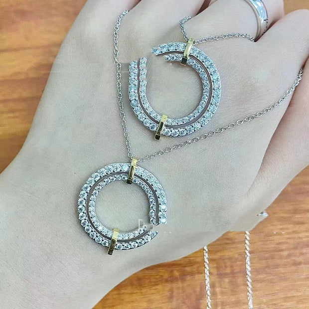 Women's Two-color Double-ring Diamond Necklace