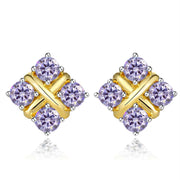Korean Style S925 Pt950 Gold Plated Geometric Moissanite Stud Earrings