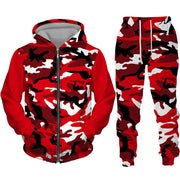 Men's Camouflage Print Zipper Hoodie Pants Set