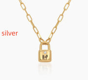 3D Customization Initial Lock Necklace With Diamonds 925 Silver Necklace
