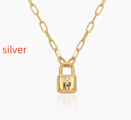 3D Customization Initial Lock Necklace With Diamonds 925 Silver Necklace