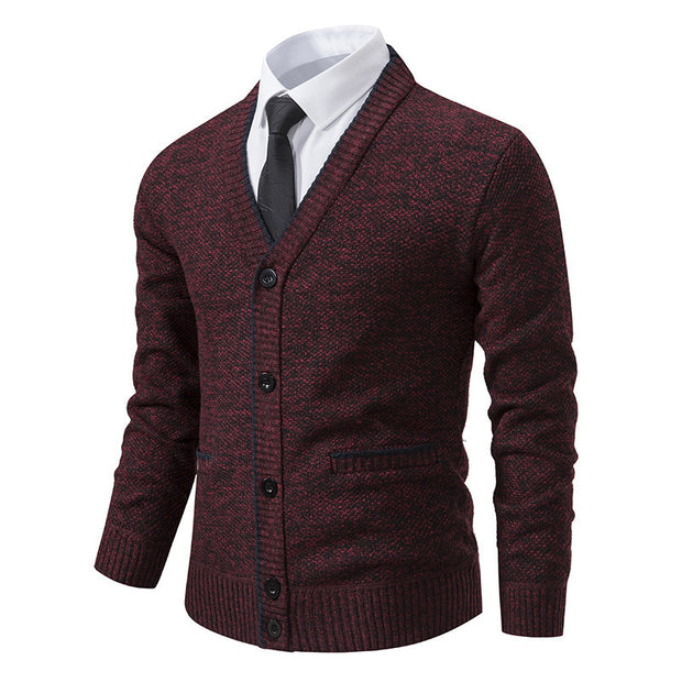 Casual Fleece-lined Cardigan Long Sleeve Youth Stand Collar Sweater Men's Cardigan Coat