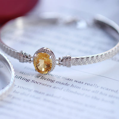 Citrine Silver Bracelet S925 Sterling Silver Inlaid Diamond