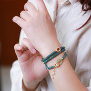 Blue Water Jade Abacus Beads Three Rings Tourmaline Pearl Bracelet