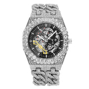 Full Diamond Hip Hop Cuban Link Chain Stitching Hollow Automatic Mechanical Watch