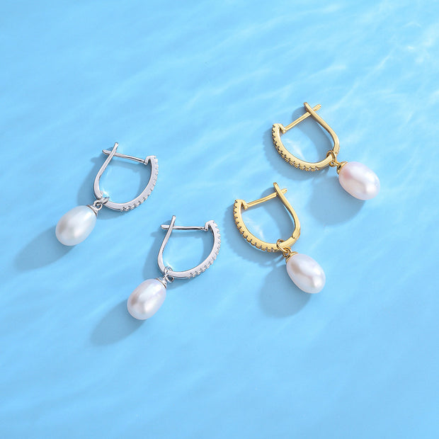 French Style S925 Sterling Silver Natural Pearl Earrings