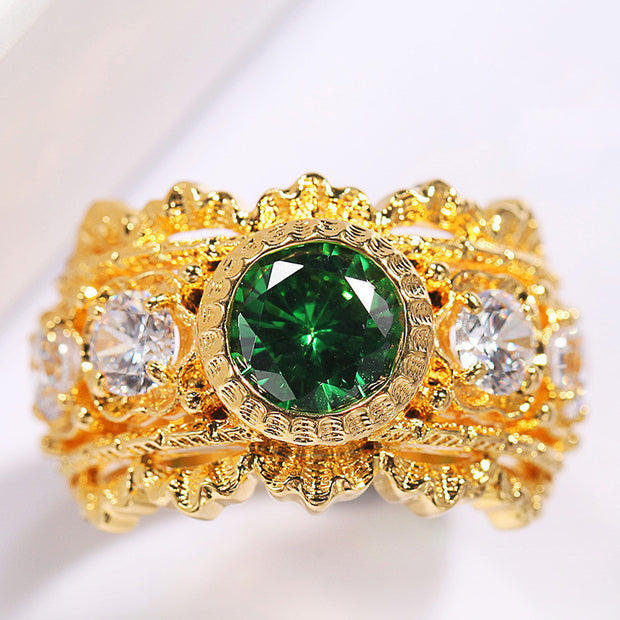 Women's Silver Gilded Lace Hollow Zircon Ring