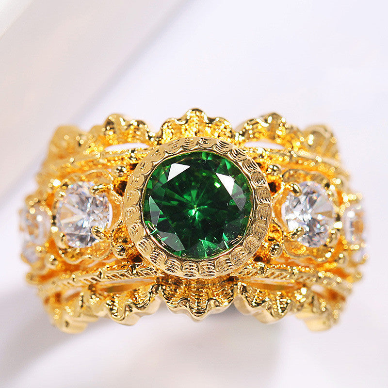 Women's Silver Gilded Lace Hollow Zircon Ring