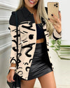 Long Sleeve Zipper Color Matching Printing Lapel Small Coat
