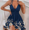 Selling Women's Clothes Deep V Strap Wooden Ear Shirring Backless Sexy Dress