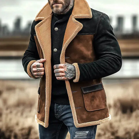 Winter Men's Vintage Suede Color Matching Casual Jacket Douson Odeh