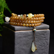 Women's Round Beads With Beeswax Clear Water Green Pine Bracelet