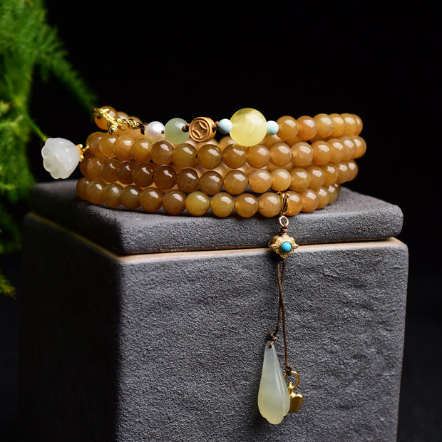 Women's Round Beads With Beeswax Clear Water Green Pine Bracelet